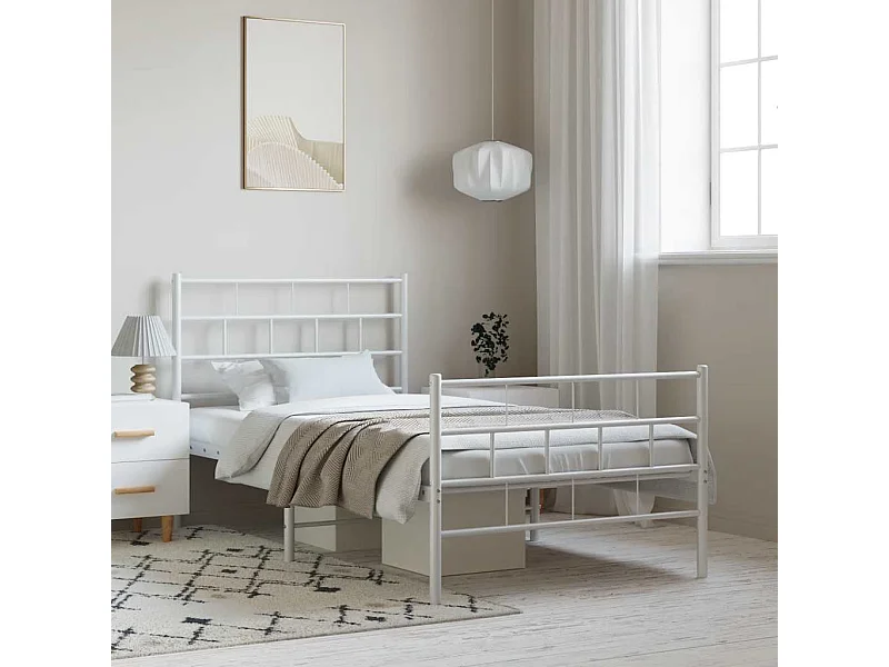 Lit simple | Lit adulte, enfant | Cadre de lit métal et pied de lit blanc 100x200 cm