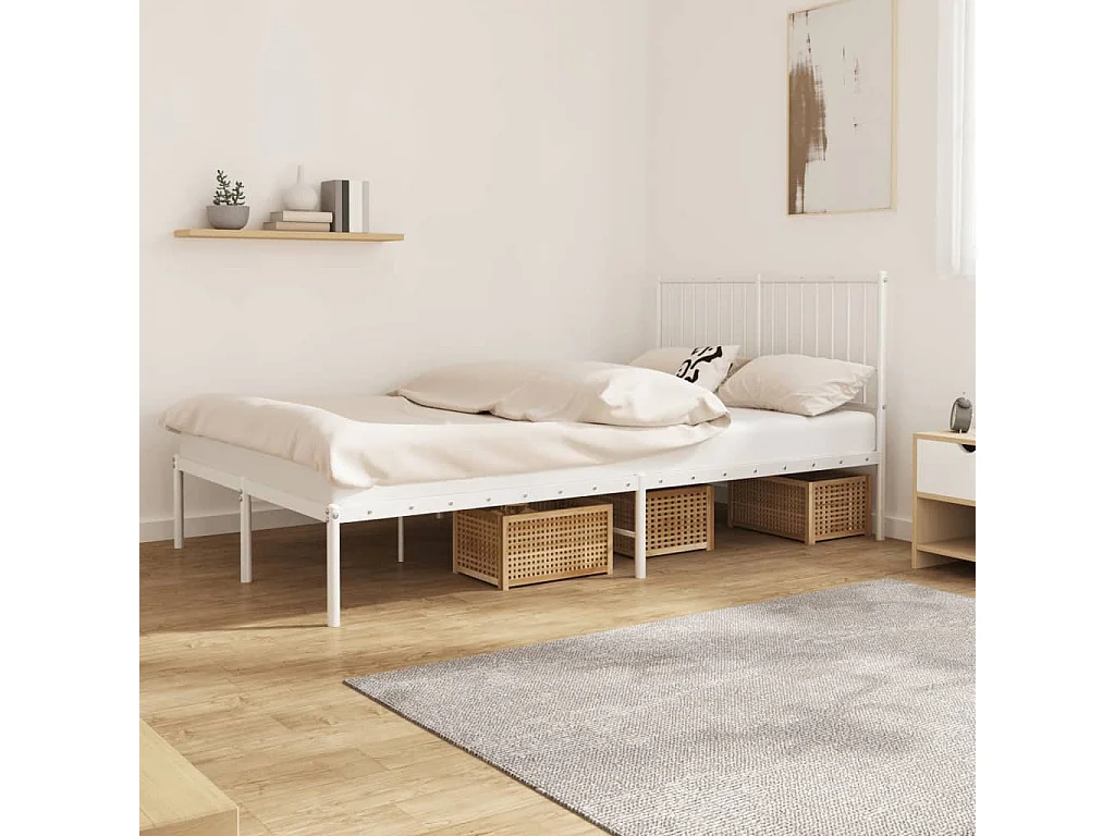 Lit simple | Lit adulte, enfant | Cadre de lit métal et tête de lit blanc 120x190 cm