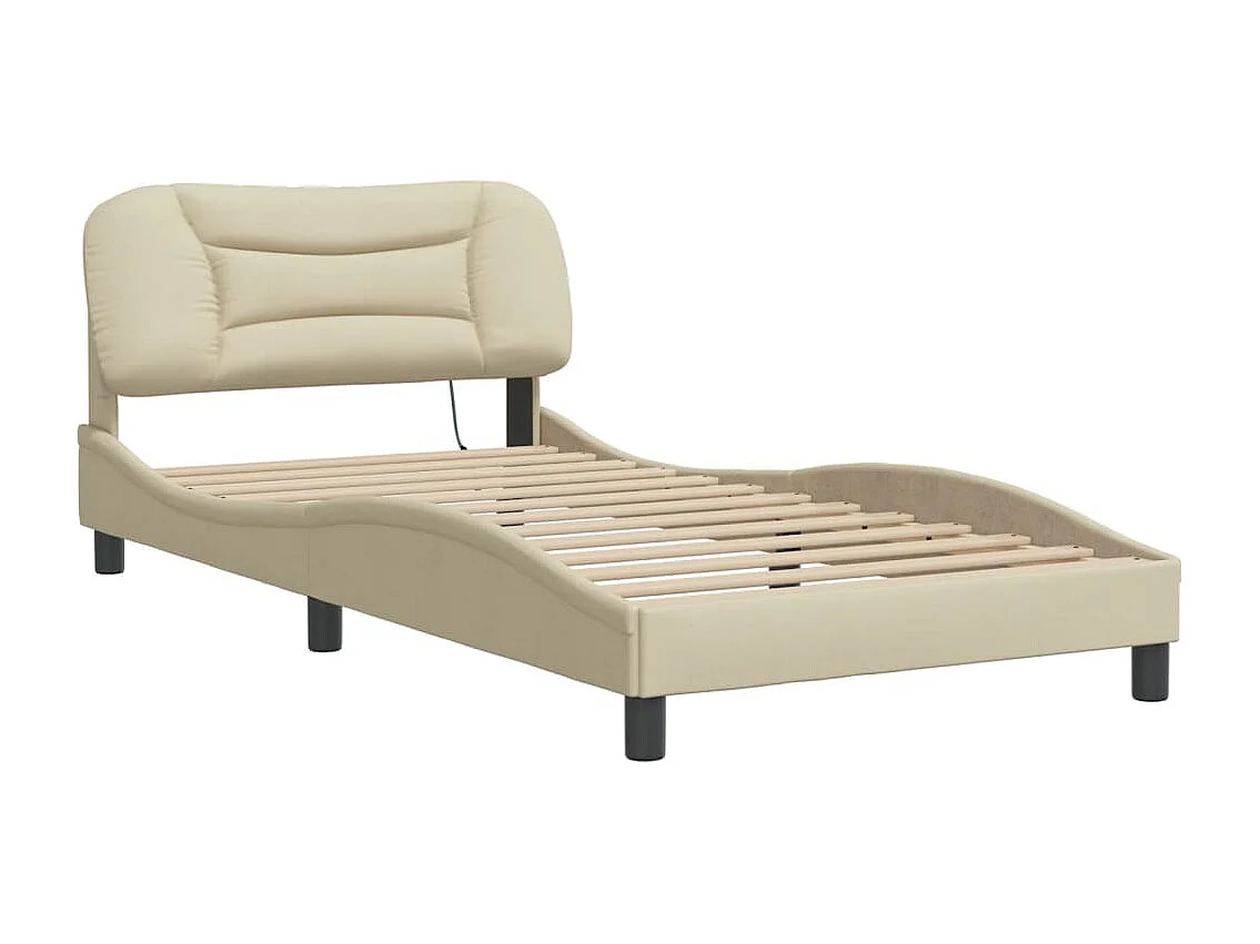 Lit simple | Lit adulte, enfant | Cadre de lit avec LED crème 100x200 cm tissu