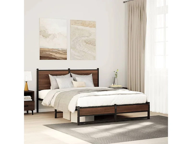 Lit double | Lit adulte | Cadre de lit en métal chêne marron 140x190 cm