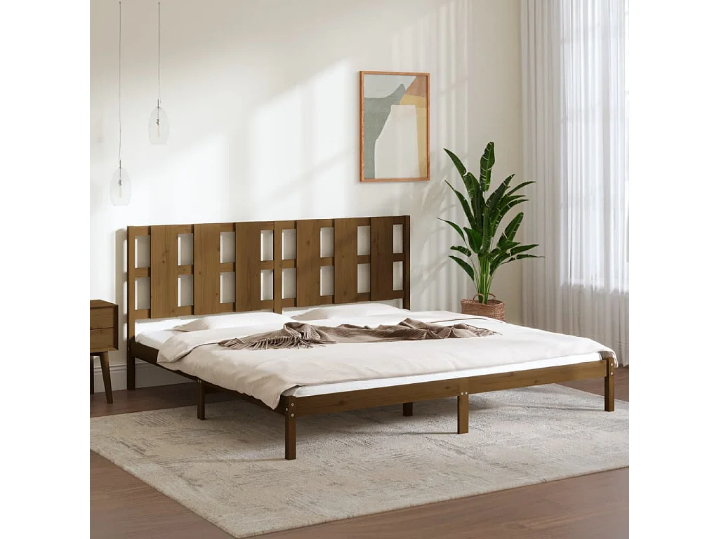 Lit double | Lit adulte | Cadre de lit marron miel 200x200cm bois pin massif