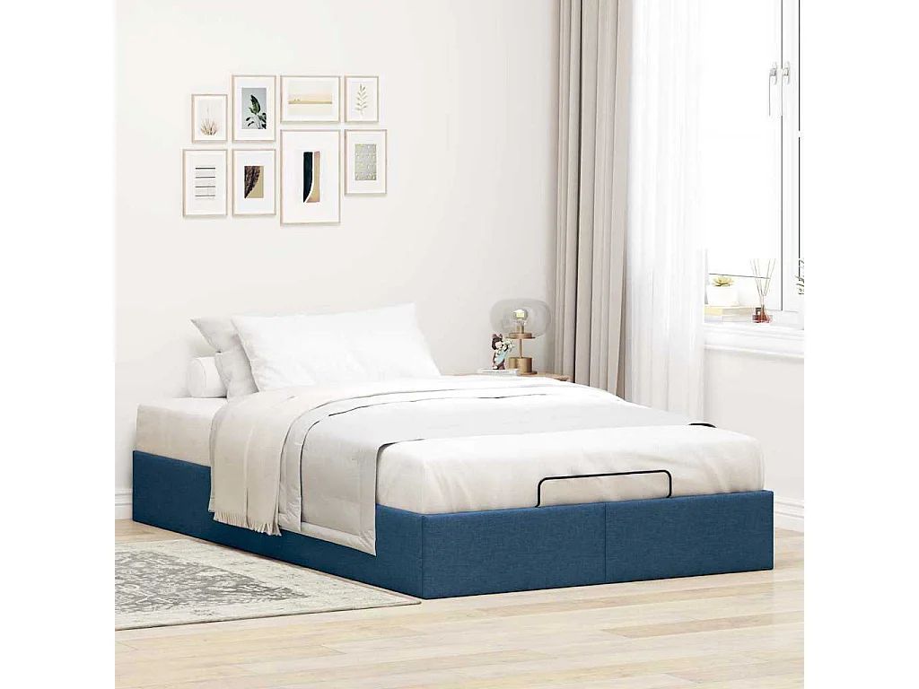 Lit simple | Lit adulte, enfant | Cadre de lit ottoman bleu 120x200 cm tissu