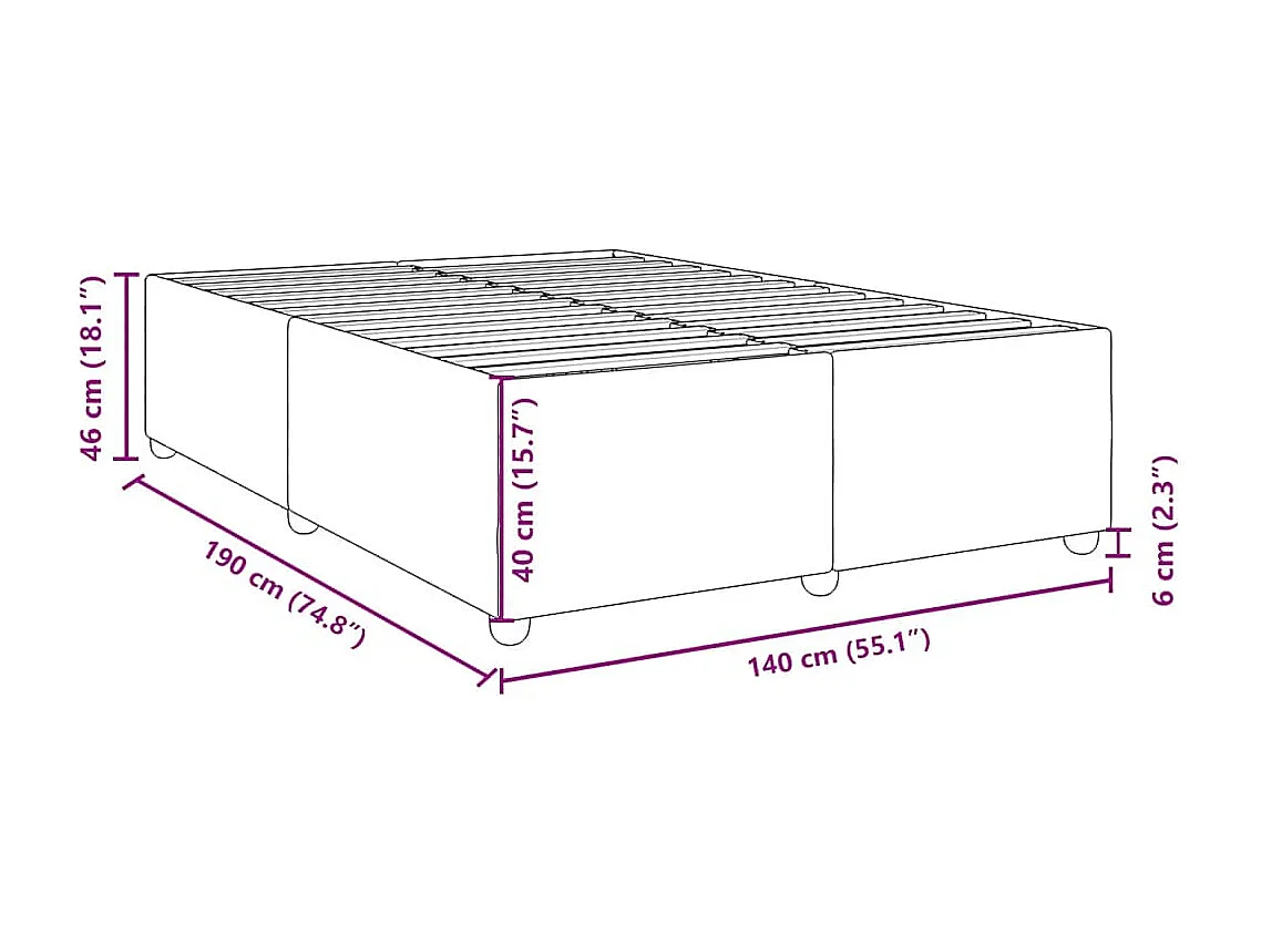 Lit double | Lit adulte | Cadre de lit noir 140x190 cm tissu