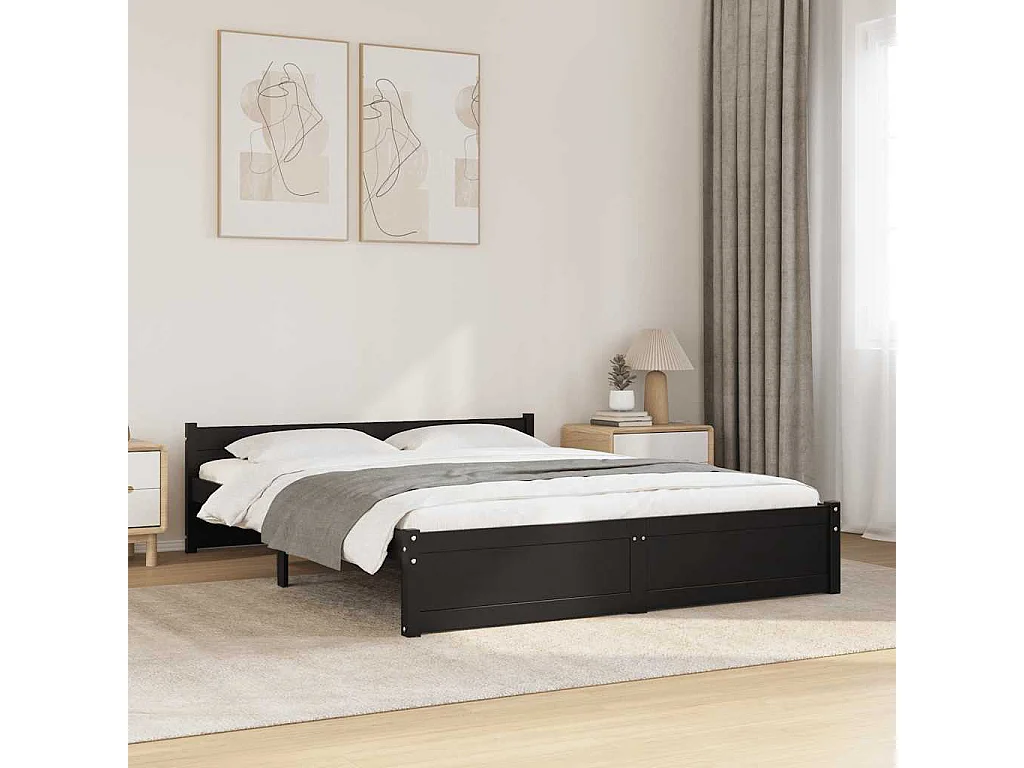 Lit double | Lit adulte | Cadre de lit noir bois massif 140x190 cm