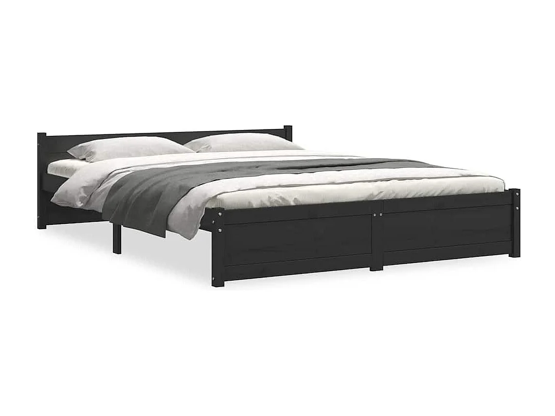Lit double | Lit adulte | Cadre de lit noir bois massif 140x190 cm