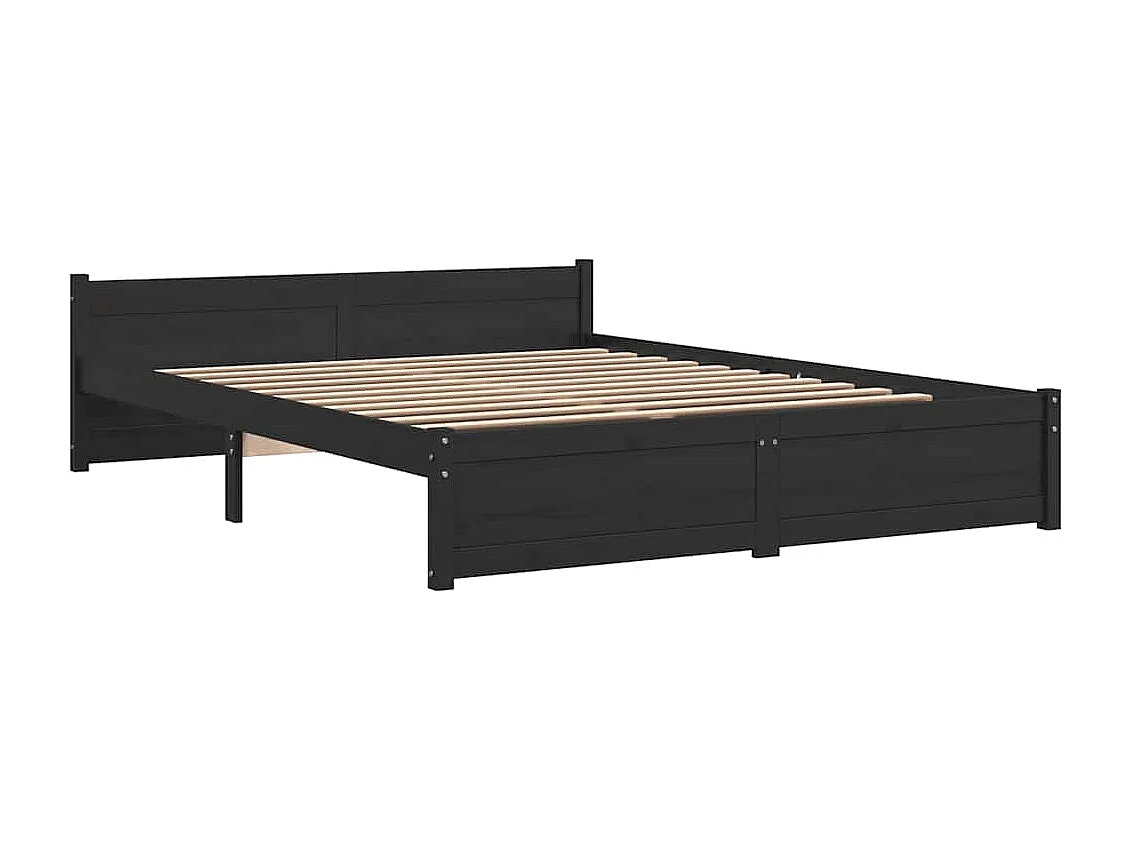 Lit double | Lit adulte | Cadre de lit noir bois massif 140x190 cm