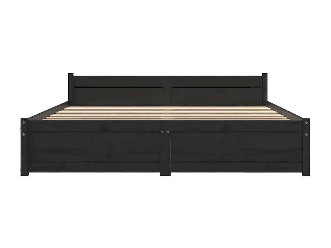Lit double | Lit adulte | Cadre de lit noir bois massif 140x190 cm