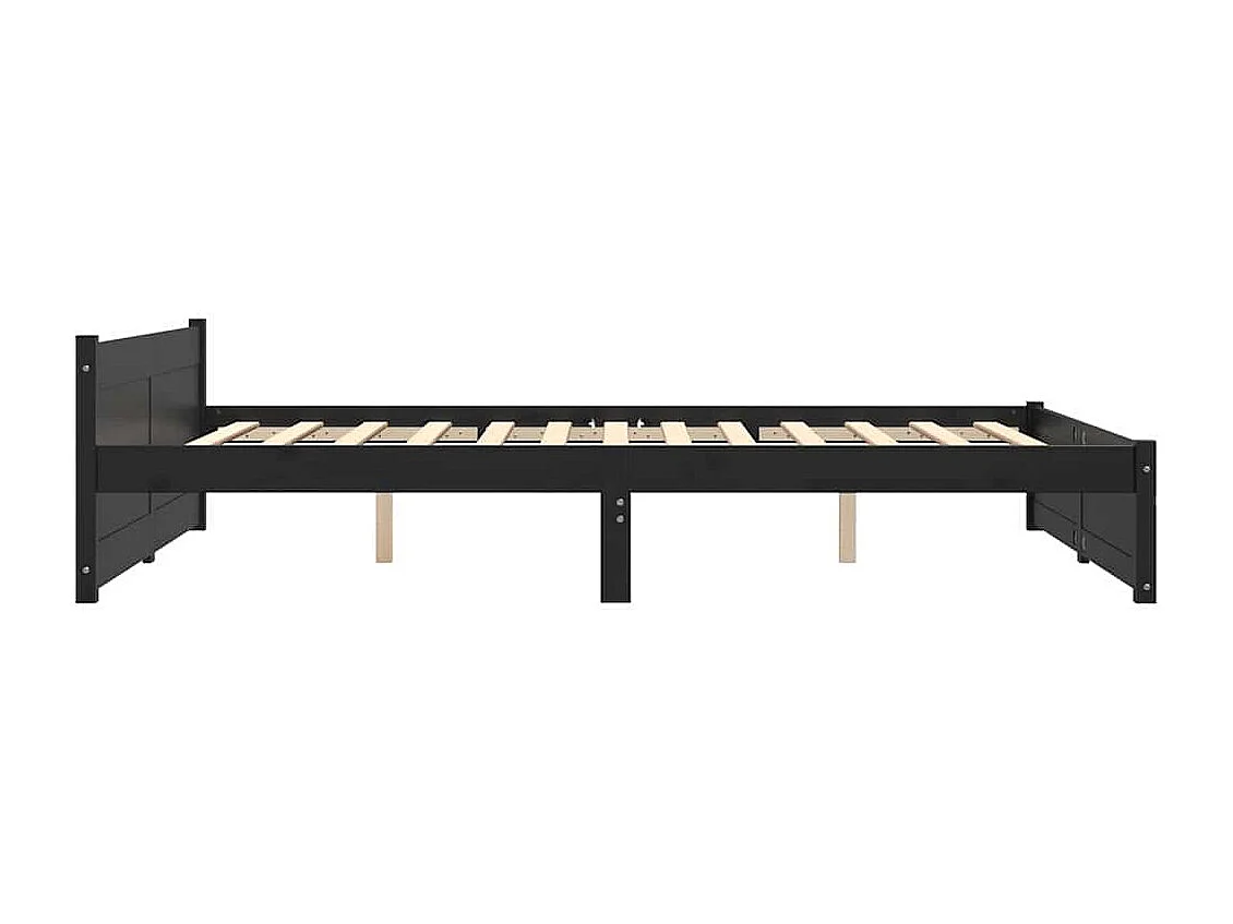 Lit double | Lit adulte | Cadre de lit noir bois massif 140x190 cm