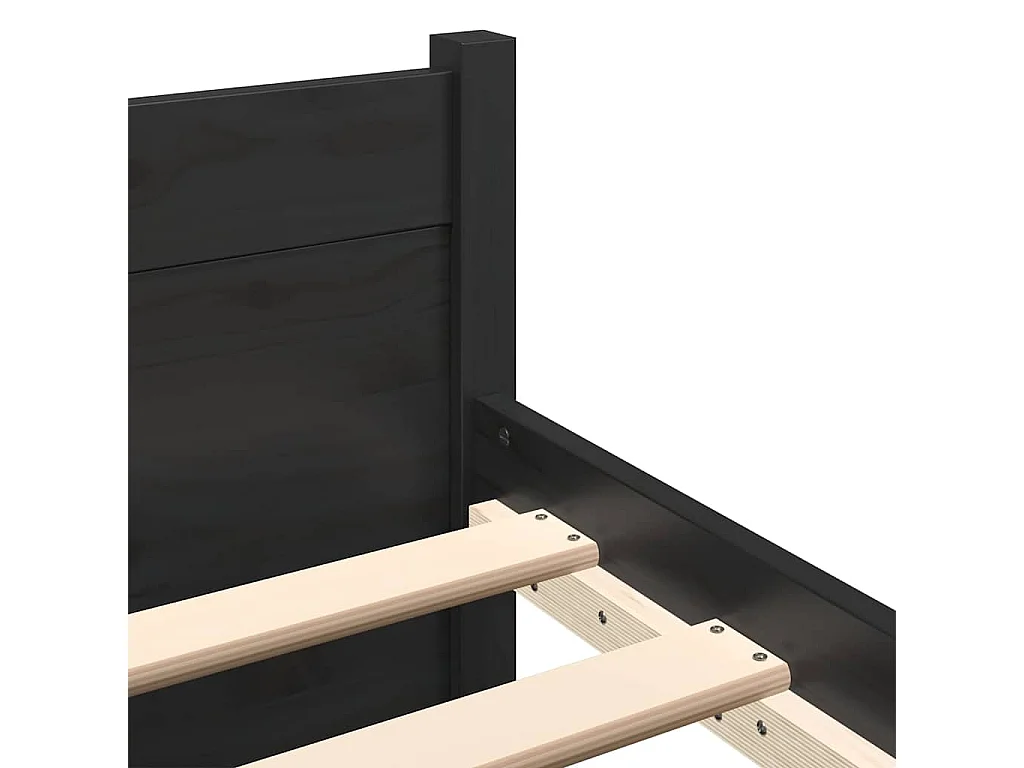Lit double | Lit adulte | Cadre de lit noir bois massif 140x190 cm