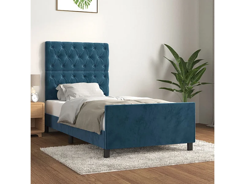 Lit simple | Lit adulte, enfant | Cadre de lit bleu foncé 80x200 cm velours