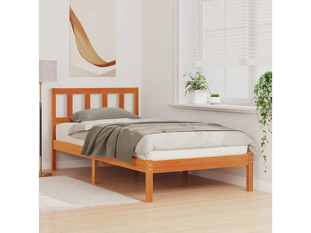 Lit simple | Lit adulte, enfant | Cadre de lit Marron cire 80x200 cm Bois massif en pin
