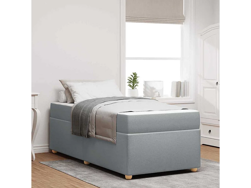 Lit simple | Lit adulte, enfant | Cadre de lit avec matelas Gris clair 80x200 cm tissu