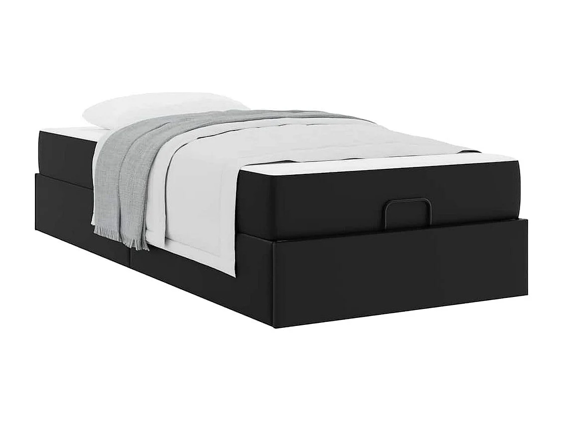 Lit simple | Lit adulte, enfant | Cadre de lit avec matelas Noir 90x200 cm Faux cuir