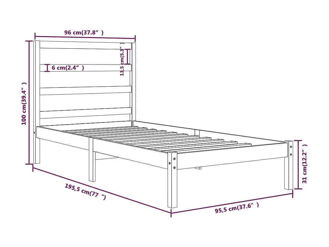 Lit simple | Lit adulte, enfant | Cadre de lit 90x190 cm bois massif