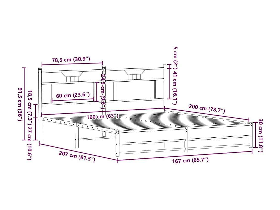 Lit double | Lit adulte | Cadre de lit chêne fumé 160x200 cm bois ingénierie
