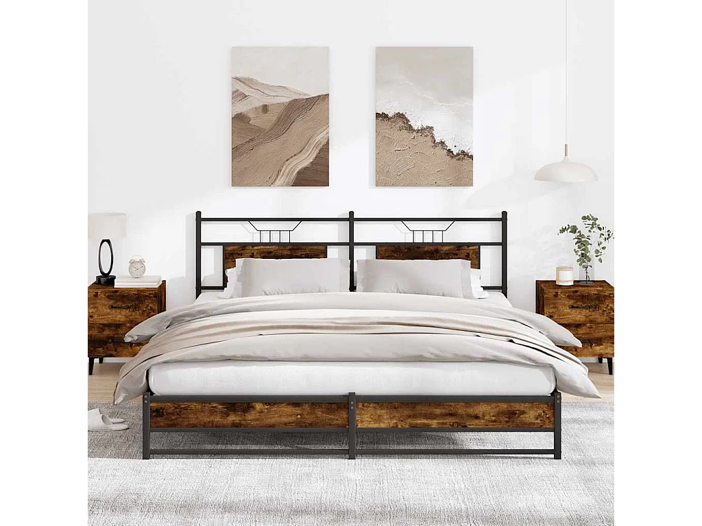 Lit double | Lit adulte | Cadre de lit chêne fumé 160x200 cm bois ingénierie