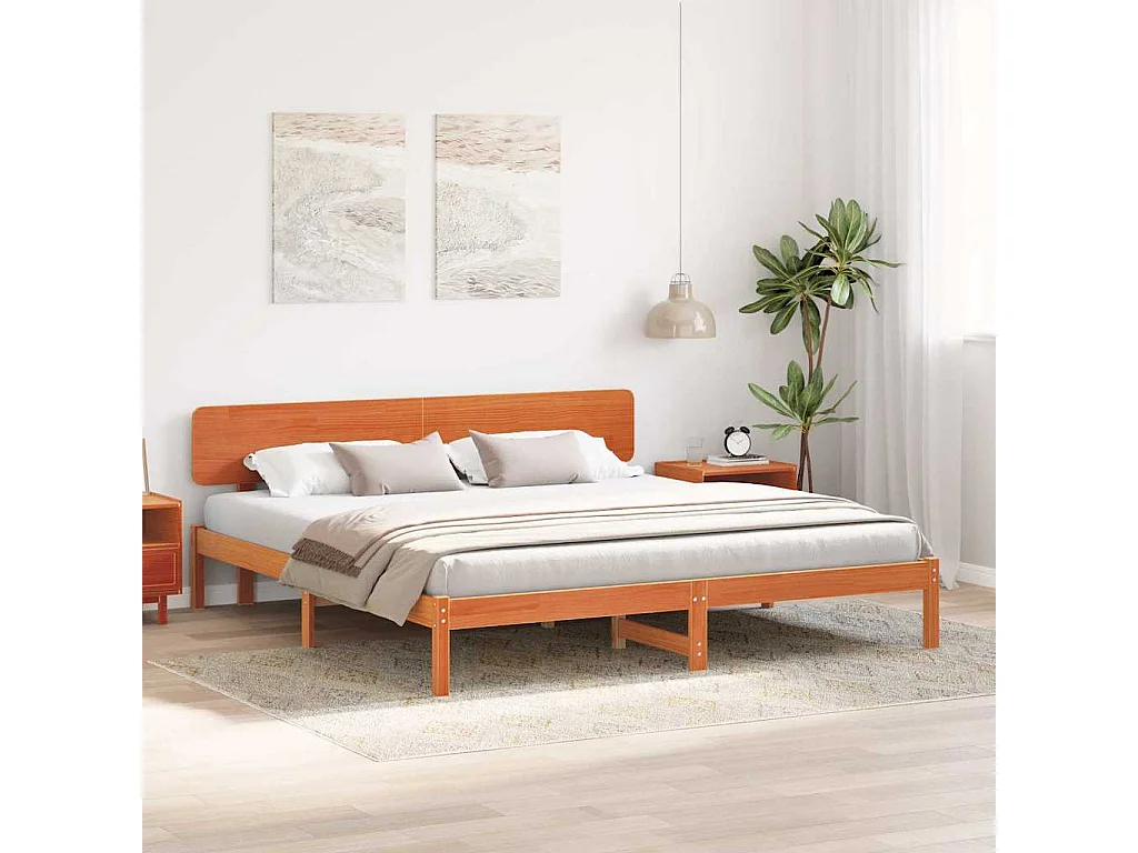 Lit double | Lit adulte | Cadre de lit Brun cire 180x200 cm Bois massif en pin
