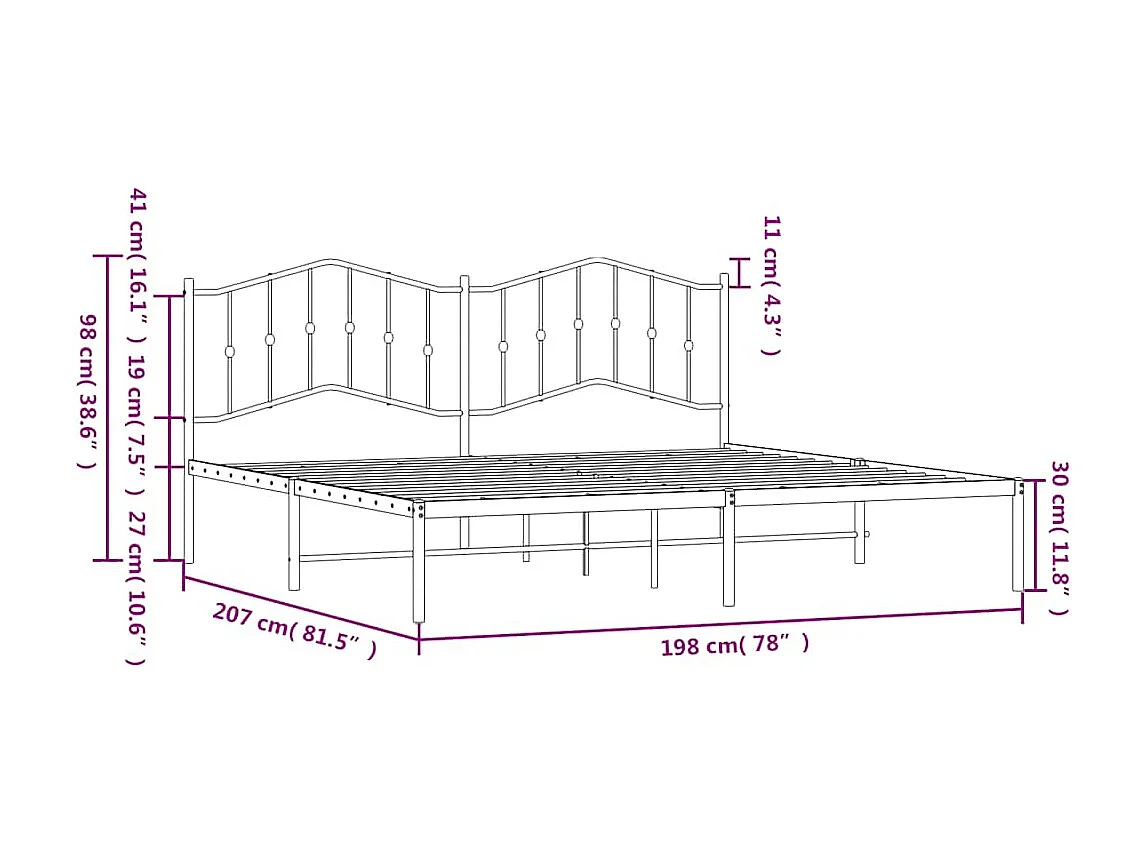 Lit double | Lit adulte | Cadre de lit métal et tête de lit blanc 193x203 cm