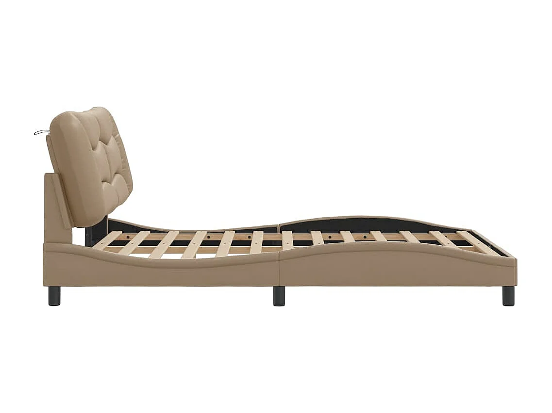 Bedframe | Eenpersoonsbed zonder matras "Hvar" kunstleer cappuccinokleurig 120x200 cm