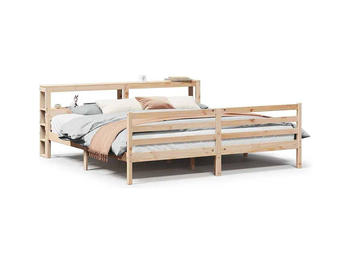 Letto per adulti | Letto matrimoniale | Giroletto con Testiera 200x200 cm in Legno Massello di Pino