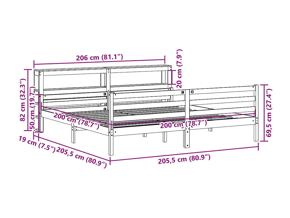 Lit double | Lit adulte | Cadre de lit avec tête de lit 200x200 cm
