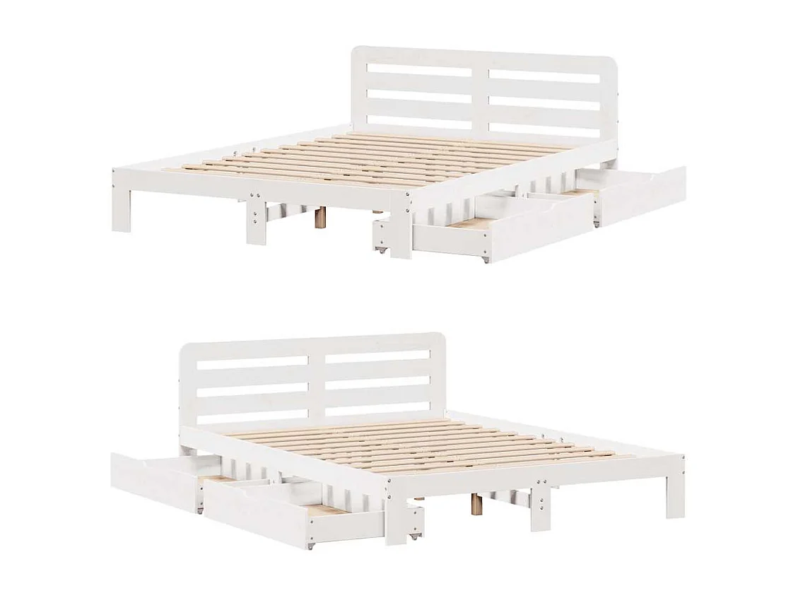 Lit double | Lit adulte | Cadre de lit blanc 150x200 cm bois de pin massif