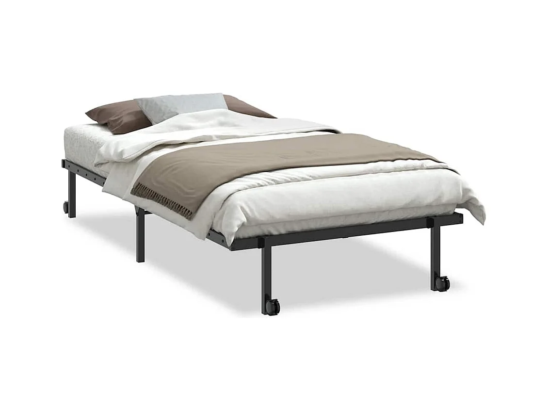 Letto per adulti | Letto singolo | Giroletto senza Materasso Pieghevole Nero 100x190 cm in Acciaio