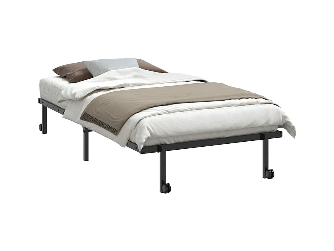 Letto per adulti | Letto singolo | Giroletto senza Materasso Pieghevole Nero 100x190 cm in Acciaio