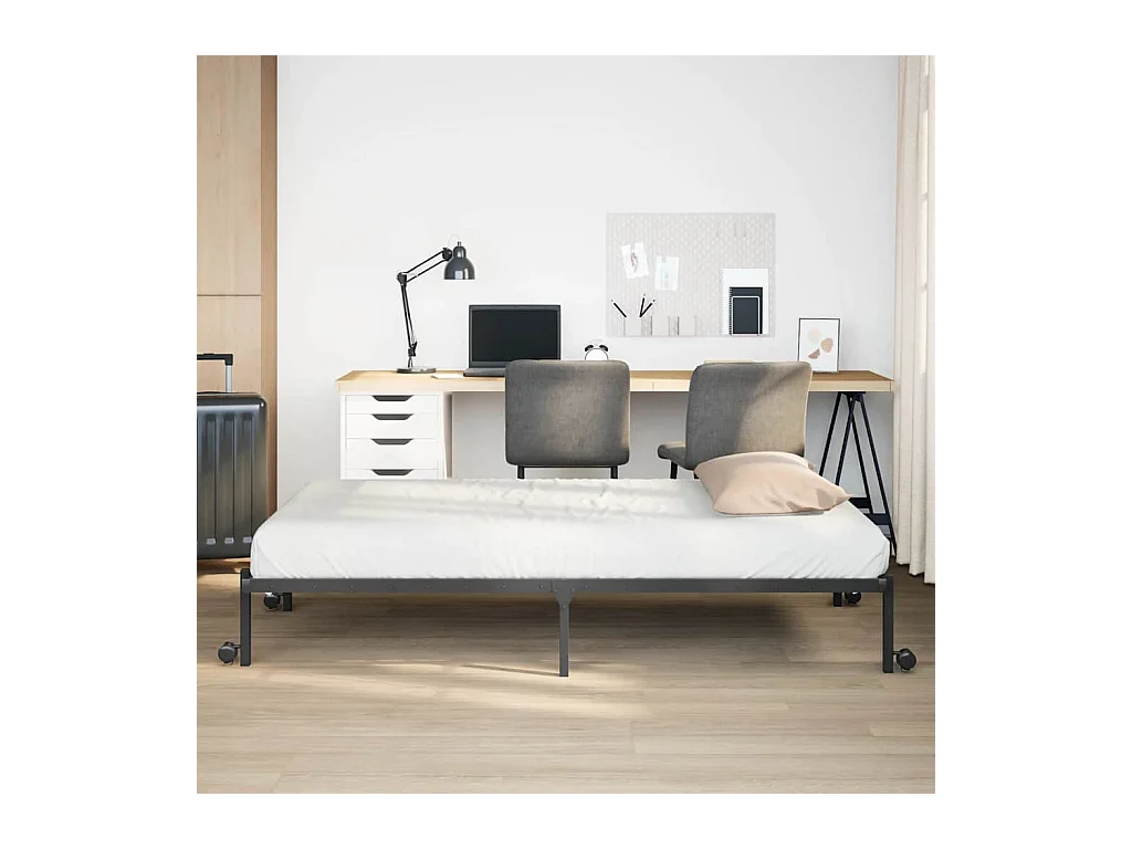 Letto per adulti | Letto singolo | Giroletto senza Materasso Pieghevole Nero 100x190 cm in Acciaio