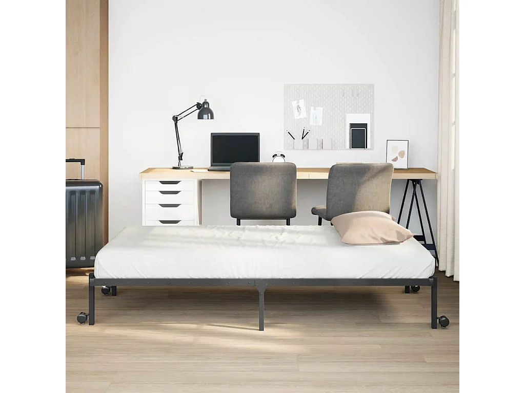 Letto per adulti | Letto singolo | Giroletto senza Materasso Pieghevole Nero 100x190 cm in Acciaio