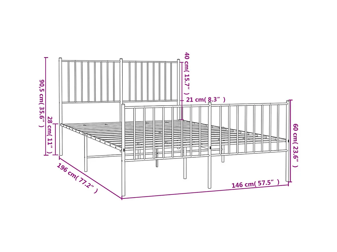 Lit double | Lit adulte | Cadre de lit métal avec pied de lit noir 140x190cm