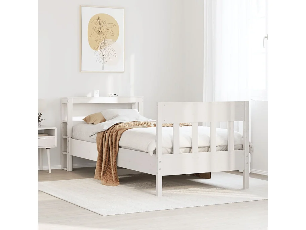 Lit simple | Lit adulte, enfant | Cadre de lit blanc 90x190 cm bois de pin massif