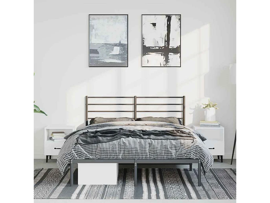 Lit double | Lit adulte | Cadre de lit métal avec tête de lit noir 150x200cm