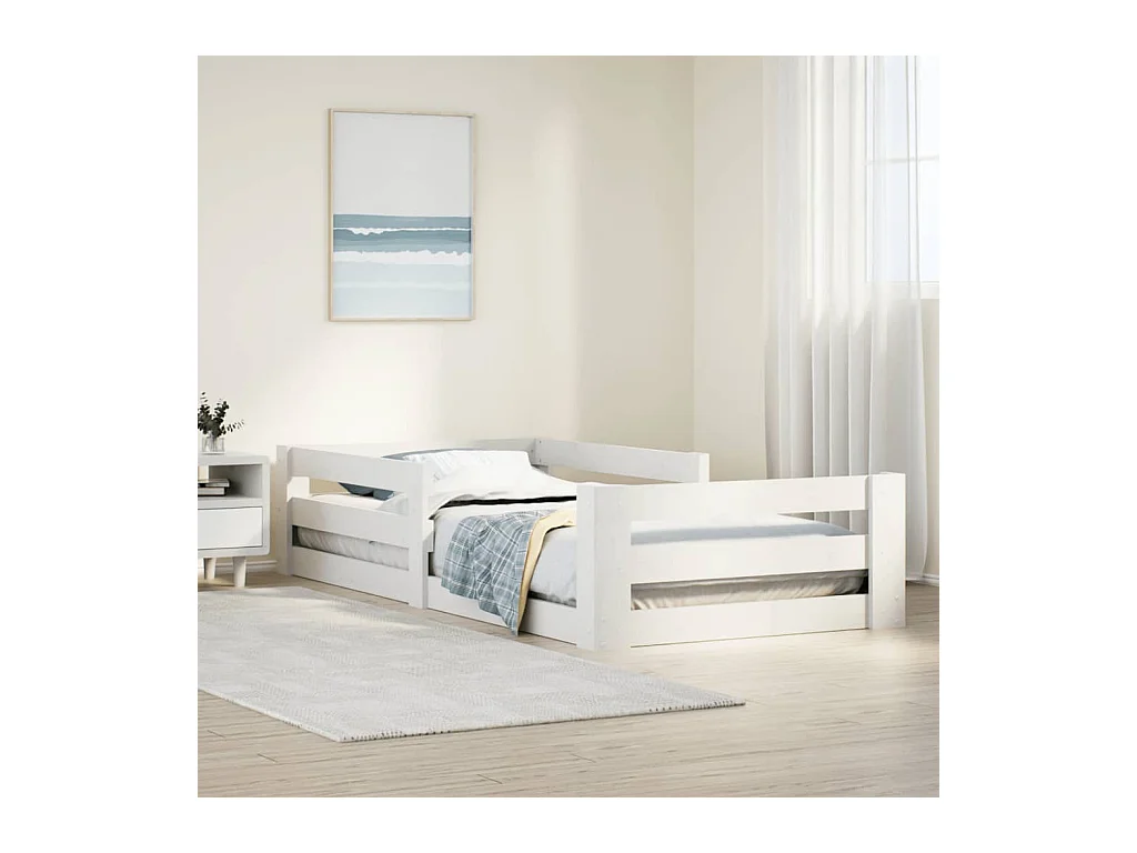 Lit simple | Lit adulte, enfant | Cadre de lit blanc 80x160 cm bois massif de pin