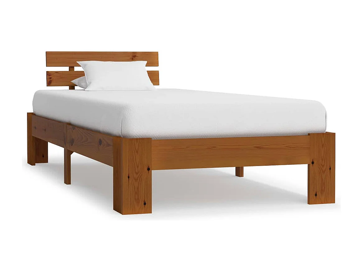 Lit simple | Lit adulte, enfant | Cadre de lit Marron miel Bois pin massif 90x200 cm