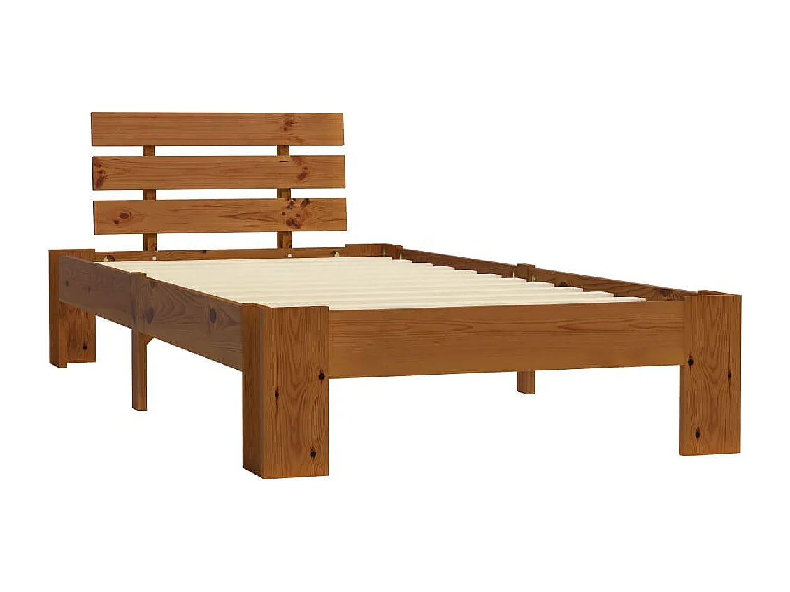 Lit simple | Lit adulte, enfant | Cadre de lit Marron miel Bois pin massif 90x200 cm
