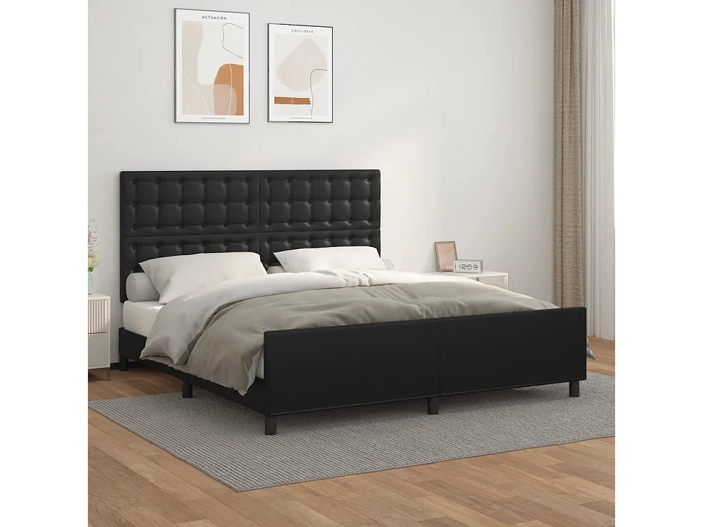 Lit double | Lit adulte | Cadre de lit avec tête de lit Noir 180x200 cm Similicuir