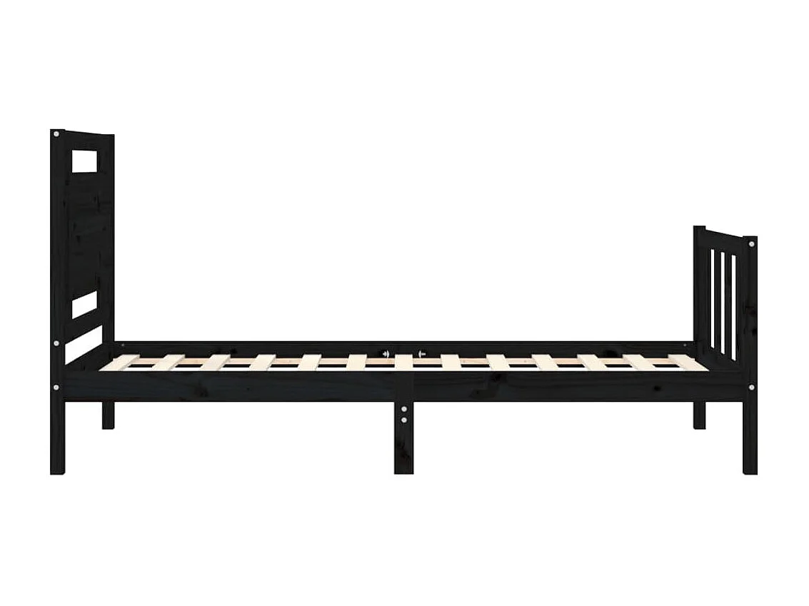 Lit simple | Lit adulte, enfant | Cadre de lit noir bois de pin massif 75x190 cm