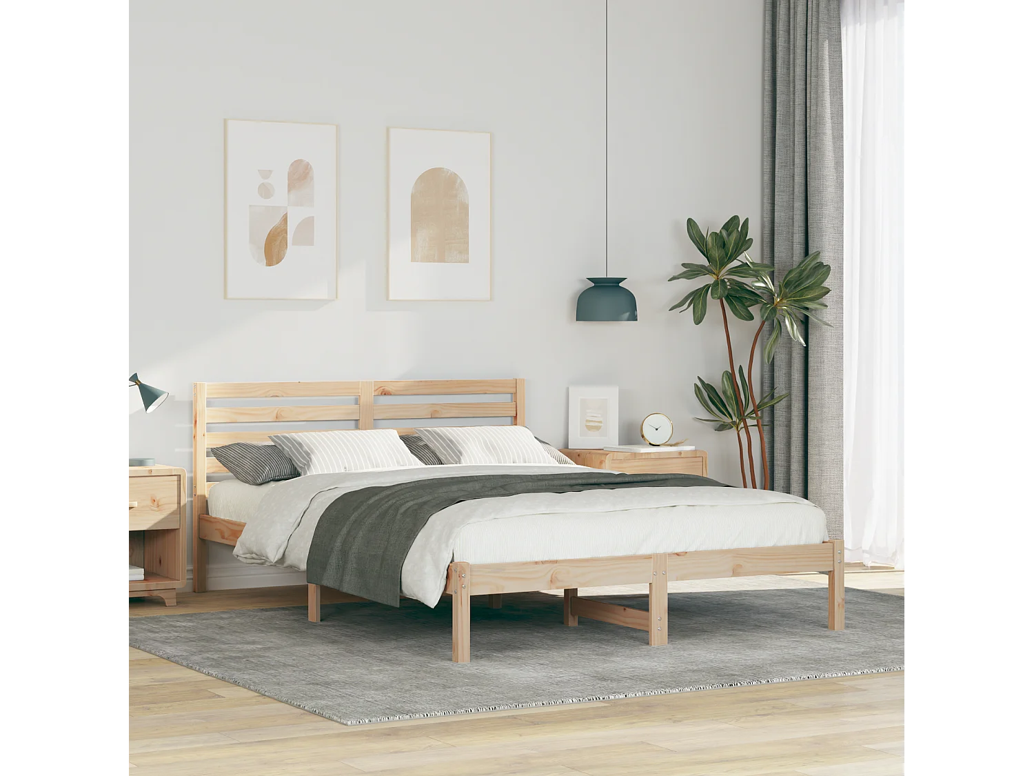 Lit double | Lit adulte | Cadre de lit Marron 140x210 cm Bois massif en pin