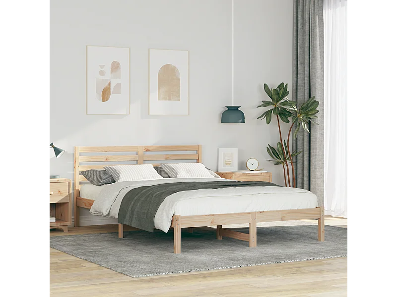 Lit double | Lit adulte | Cadre de lit Marron 140x210 cm Bois massif en pin