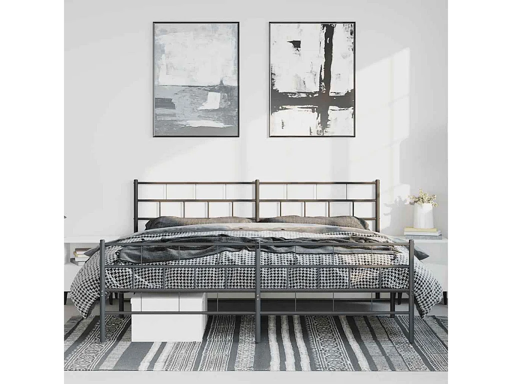 Lit double | Lit adulte | Cadre de lit métal avec pied de lit noir 193x203cm