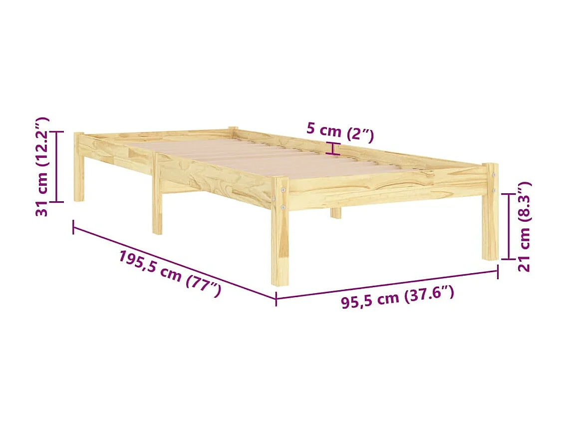 Lit simple | Lit adulte, enfant | Cadre de lit bois massif 90x190 cm