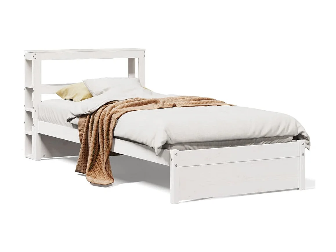 Letto per adulti | Letto singolo | Giroletto con Testiera Bianco 75x190 cm Legno Massello di Pino