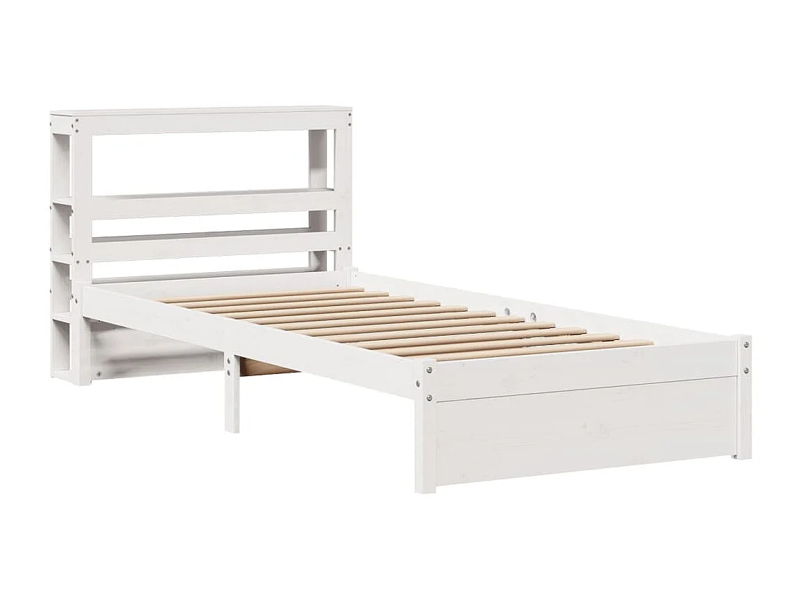 Letto per adulti | Letto singolo | Giroletto con Testiera Bianco 75x190 cm Legno Massello di Pino