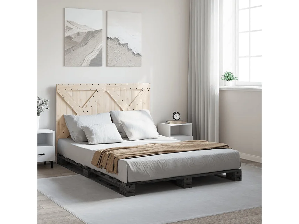 Lit double | Lit adulte | Cadre de lit gris 160x200 cm bois de pin massif