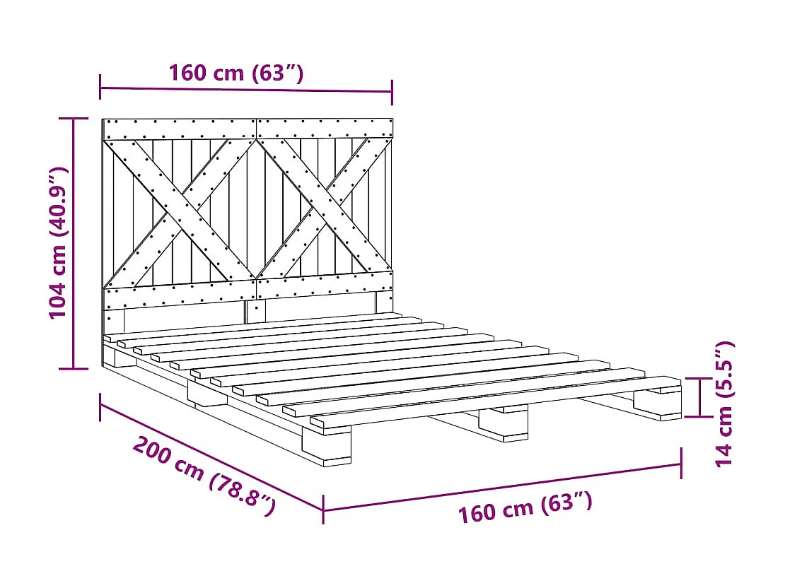 Lit double | Lit adulte | Cadre de lit gris 160x200 cm bois de pin massif