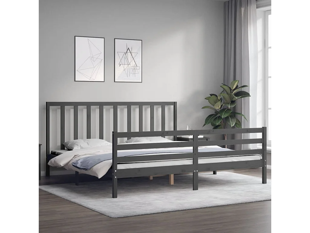Lit double | Lit adulte | Cadre de lit gris 200x200 cm bois massif de pin