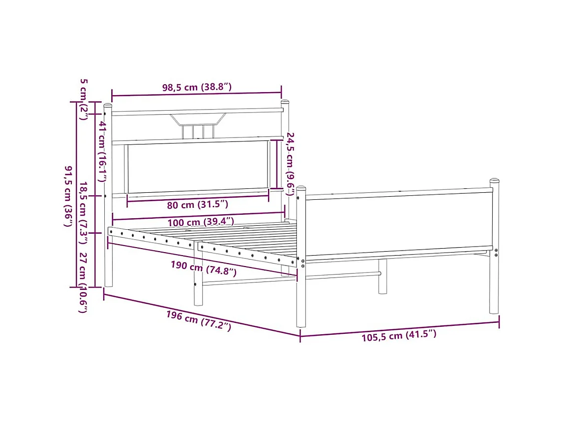 Letto per adulti | Letto singolo | Giroletto senza Materasso Rovere Marrone 100x190 cm Truciolato