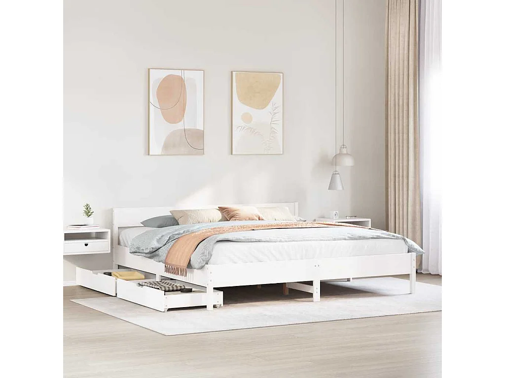 Lit double | Lit adulte | Cadre de lit blanc 180x200 cm bois massif de pin