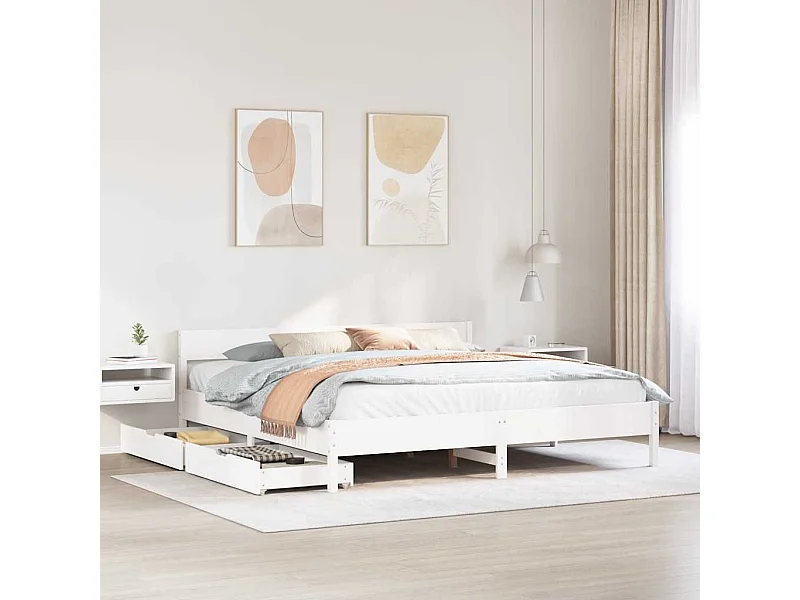 Lit double | Lit adulte | Cadre de lit blanc 180x200 cm bois massif de pin